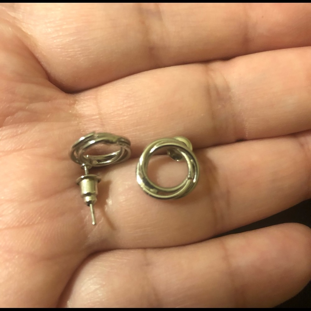 Small Circle Twist Silver Tone Earrings